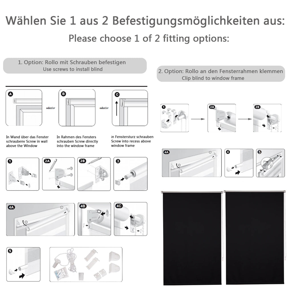Verdunkelungs-Rollo Thermo-Rollo ohne Bohren – Blickdicht, Sonnenschutz & Privatsphäre für Fenster, Türen, Küche, seitlicher Zug