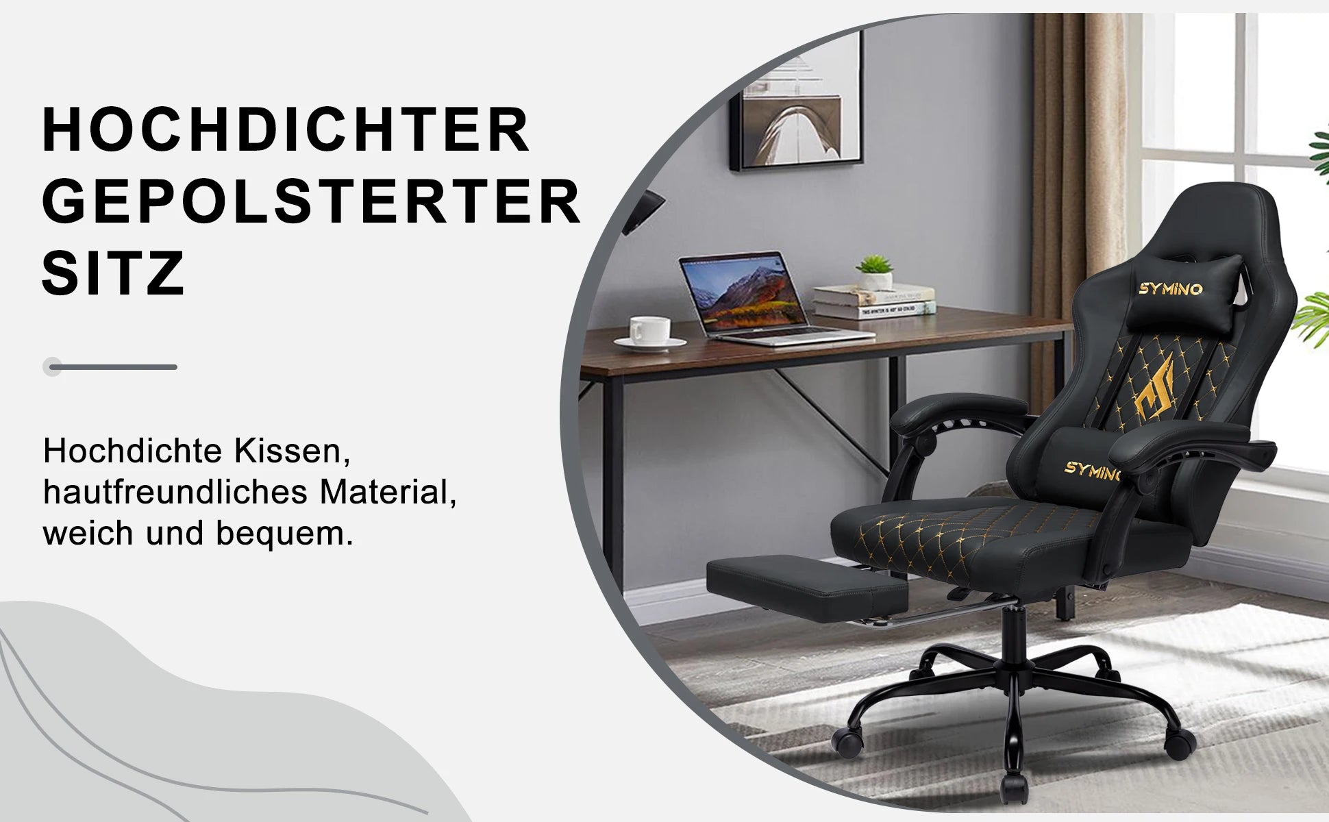 Symino Gaming Stuhl Rennstil – Ergonomischer Bürostuhl mit Fußstütze, Verstellbaren Armlehnen & 200 kg Belastbarkeit
