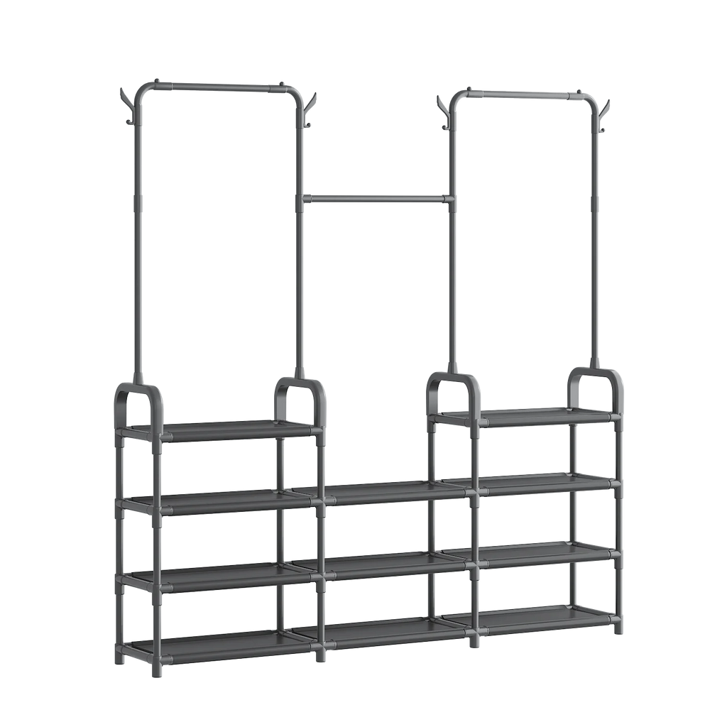 Multifunktionaler Kleiderständer für Schlafzimmer & Wohnheim – Garderobenständer mit Haken, Mantel- & Hutablage, Trockengestell für Kleidung