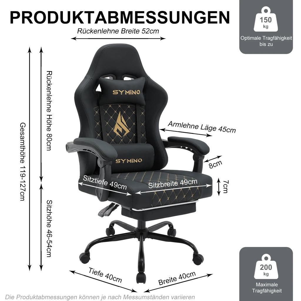 Symino Gaming Stuhl Rennstil – Ergonomischer Bürostuhl mit Fußstütze, Verstellbaren Armlehnen & 200 kg Belastbarkeit