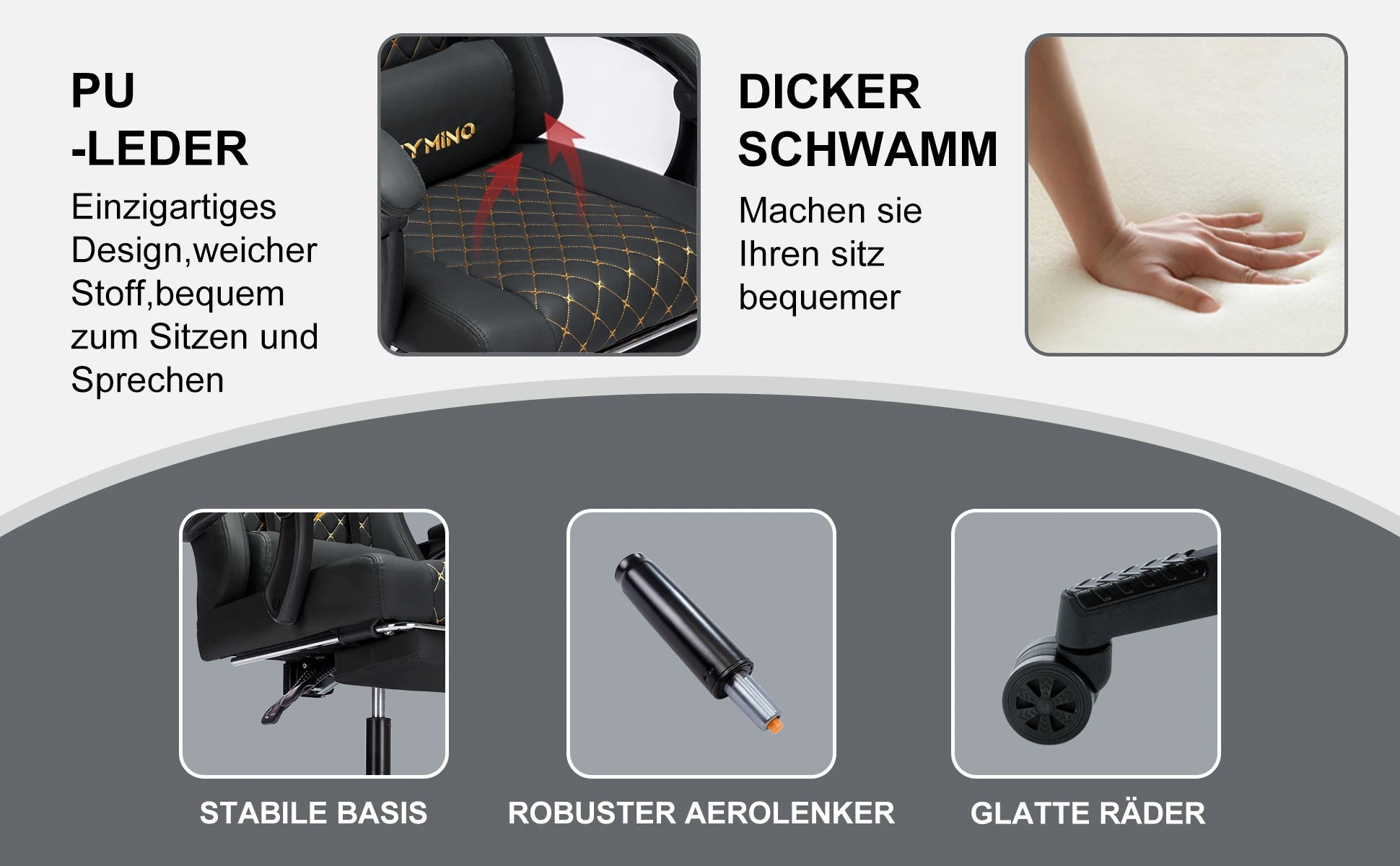 Symino Gaming Stuhl Rennstil – Ergonomischer Bürostuhl mit Fußstütze, Verstellbaren Armlehnen & 200 kg Belastbarkeit