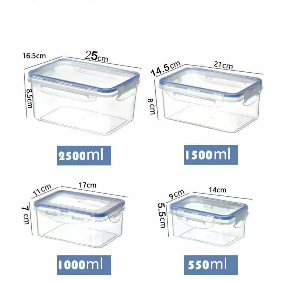 Kühlschrank Aufbewahrungsbox mit Deckel, verschiedene Größen und Volumen für perfekte Lebensmittelorganisation.