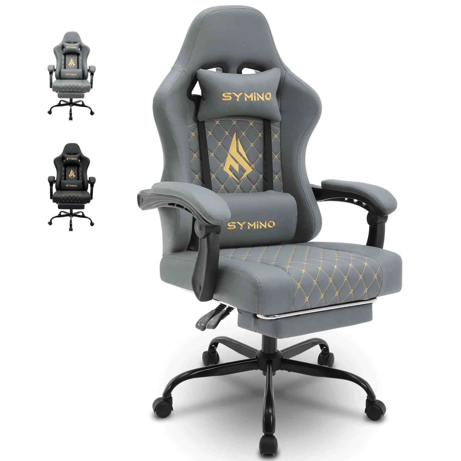 Symino Gaming Stuhl Rennstil – Ergonomischer Bürostuhl mit Fußstütze, Verstellbaren Armlehnen & 200 kg Belastbarkeit