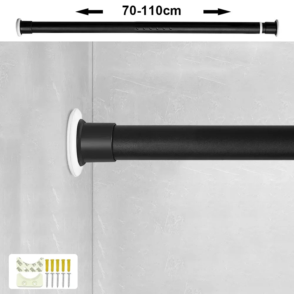 Verstellbare Gardinenstange & Duschvorhangstange ohne Bohren – Rutschfeste Teleskopstange 70–360 cm, Stabiler Kohlenstoffstahl, Einfache Montage