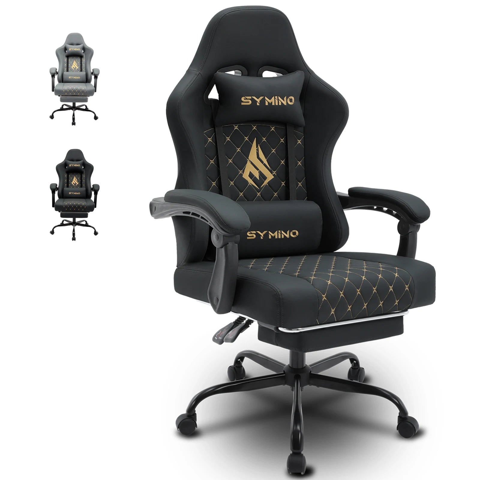 Symino Gaming Stuhl Rennstil – Ergonomischer Bürostuhl mit Fußstütze, Verstellbaren Armlehnen & 200 kg Belastbarkeit