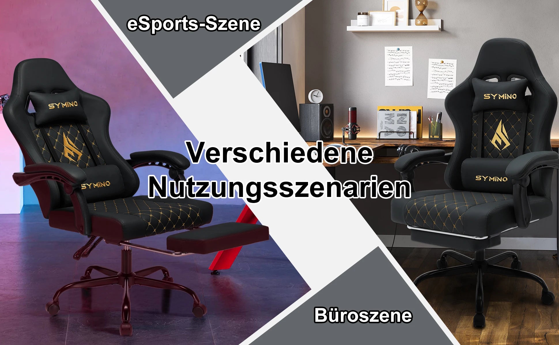 Symino Gaming Stuhl Rennstil – Ergonomischer Bürostuhl mit Fußstütze, Verstellbaren Armlehnen & 200 kg Belastbarkeit